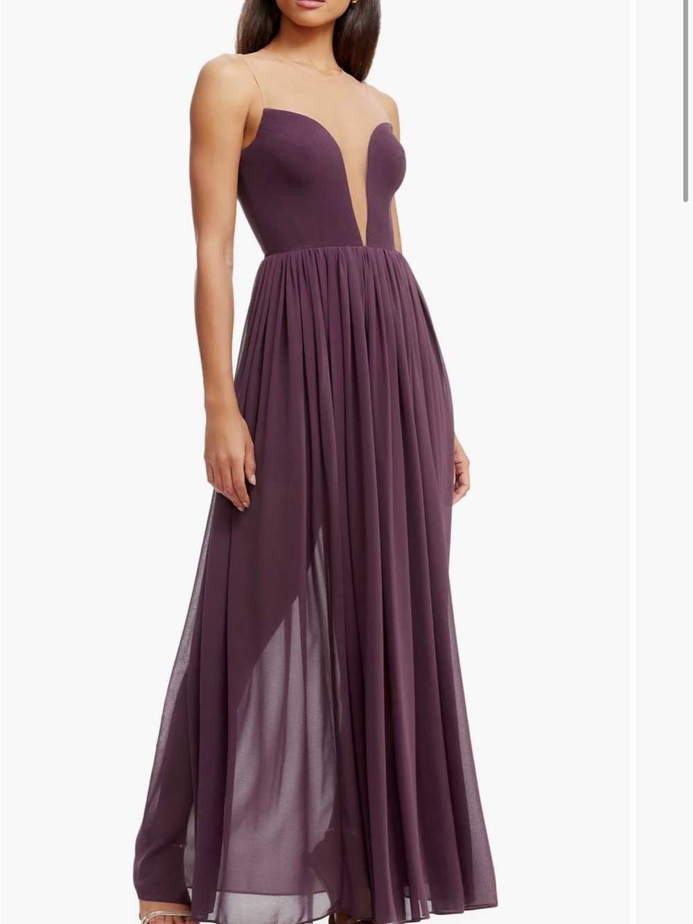Dress the Population Strapless Deep Plum Plunging Maxi Gown